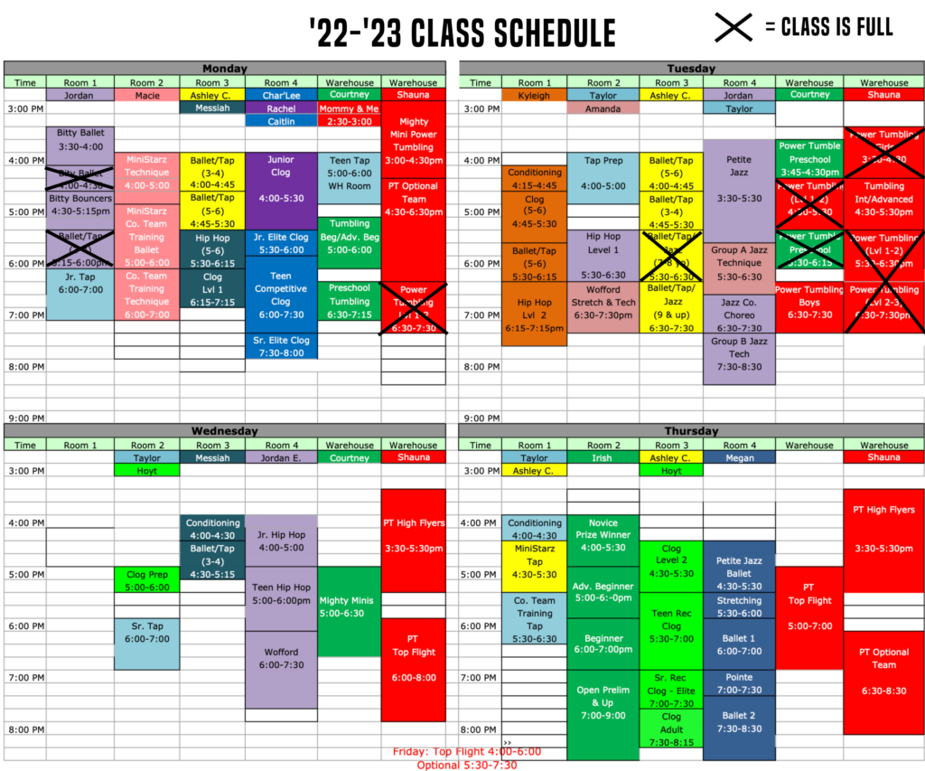 '22-'23 Dance & Tumble Schedule