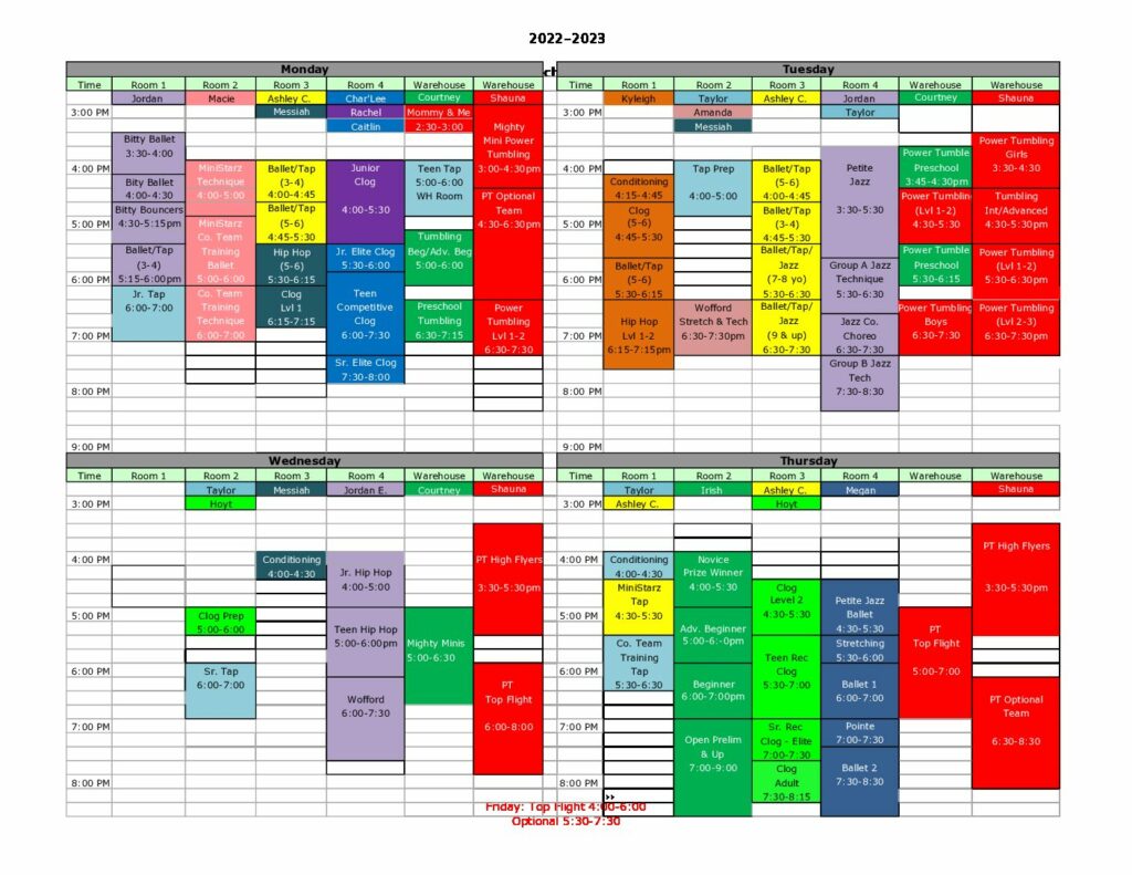 '22-'23 Dance & Tumble Schedule