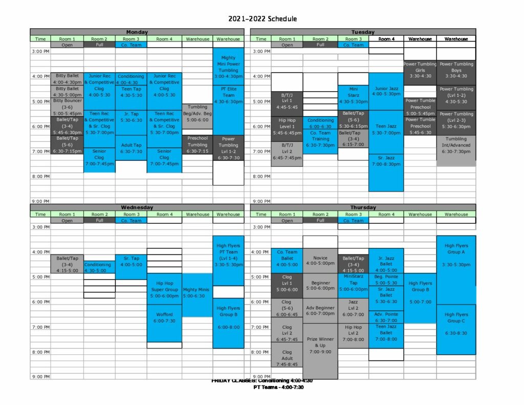 '21-'22 Dance & Tumble Schedule