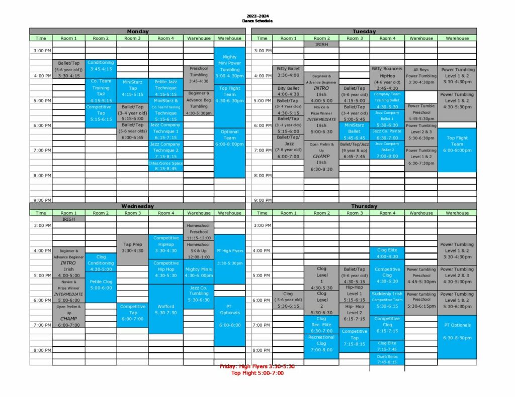 '23-'24 Dance & Tumble Schedule