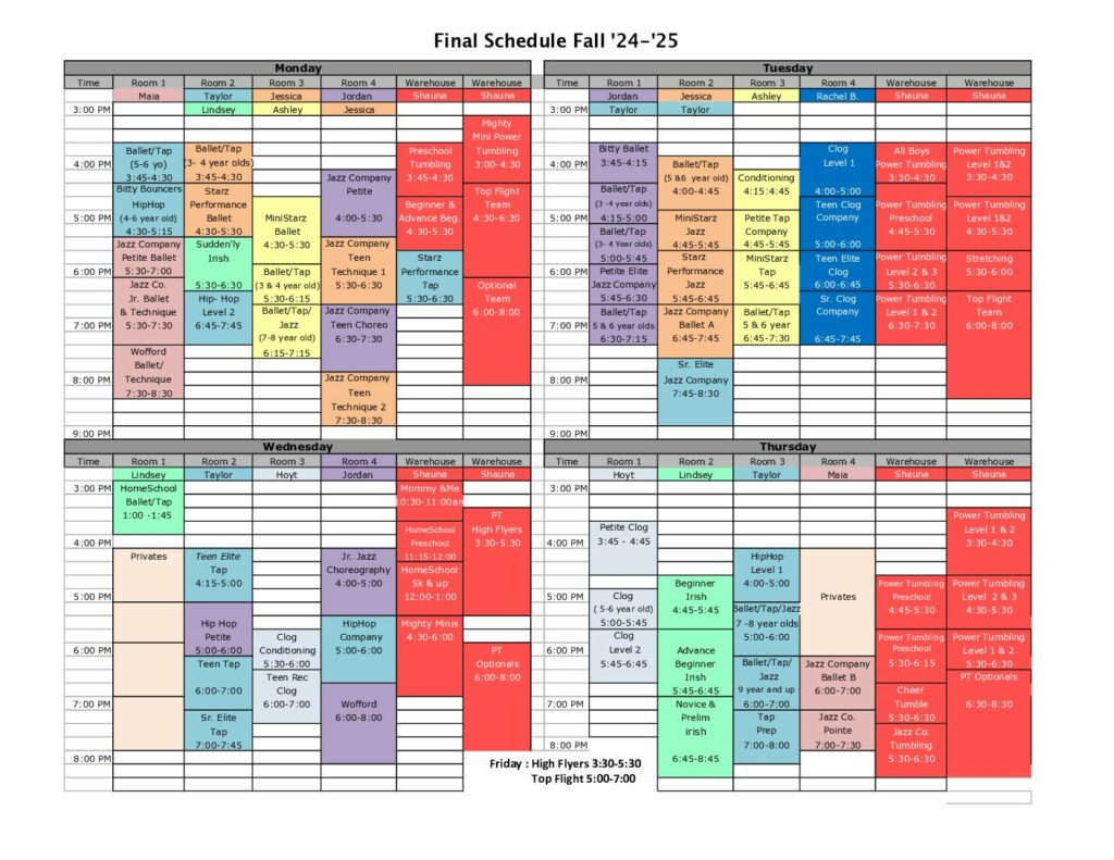 '24-'25 Class Schedule