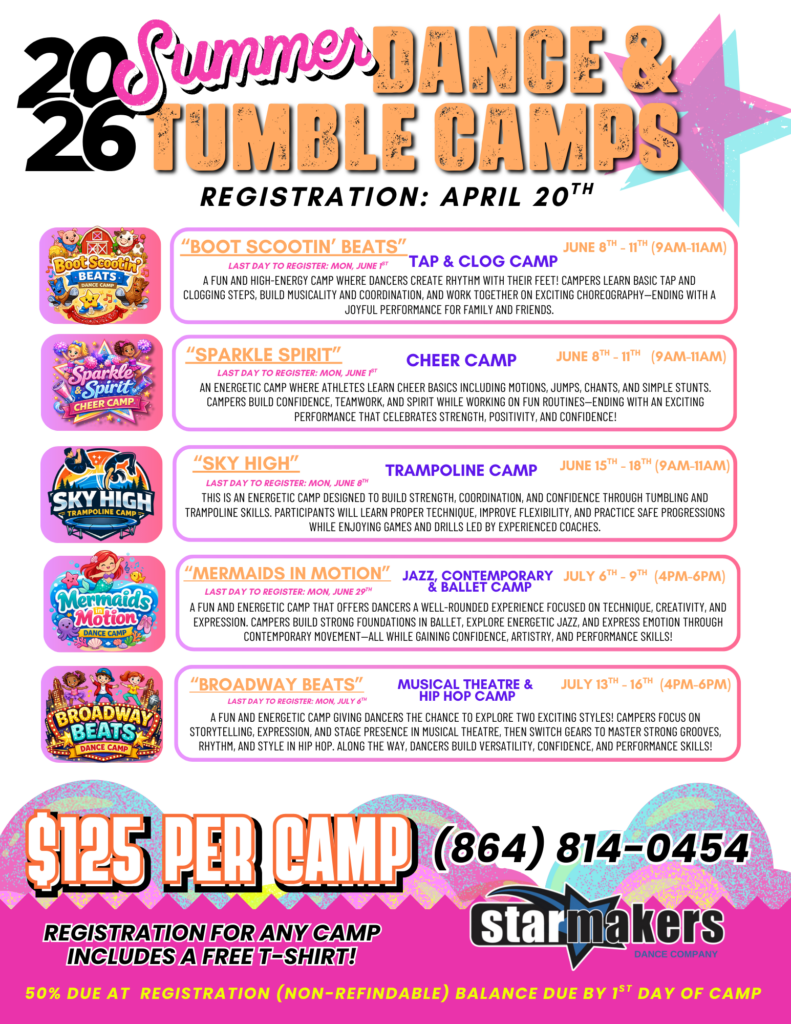 2026 Summer Dance & Tumble Schedule